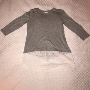 Gray long sleeve top with lace bottom